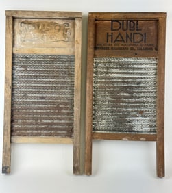 Antique Washboards Busy Bee Dubl Handi Signs of age and use including water staining and rust. 18