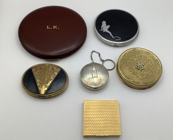 Lot of 7 Vintage Compacts Large monogrammed compact is