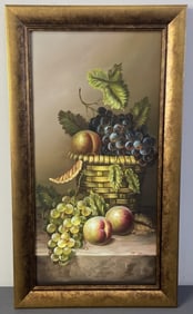 Original Fruit Still Life Oil Painting Signed Signed oil painting of fruit including grapes and