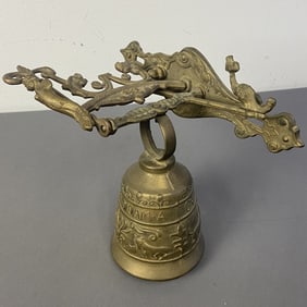 Antique Monastery Church Brass Bell Brass bell with Figural hinge and wildlife embossed around the