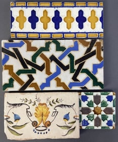 Spanish & Dutch Ceramic Tiles Set of Four Four antique ceramic tiles, three are Spanish Moroccan