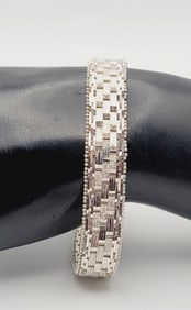 Sterling Silver Woven Patterned Bracelet Italy Bracelet Measures 7.5"