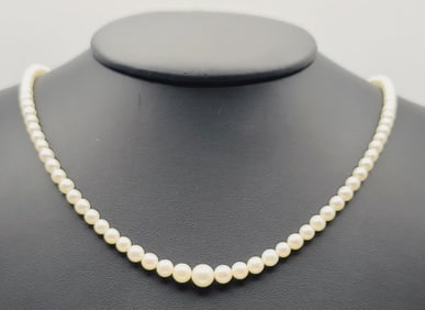 Vintage 14k White Gold Clasp Pearl Necklace Necklace Measures 17" Necklace Weighs 10.9 Grams