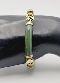Sterling Silver Gold Plated Chinese Jade Bracelet Bracelet Measures 7.5"