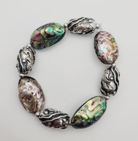 Vintage Sterling Silver Rainbow Abalone Bracelet Bracelet Measures 6" Bracelet Weighs 43.2 Grams