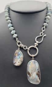 Sterling Silver Double Opal Drop Necklace Necklace Measures 20" Necklace Weighs 62.4 Grams