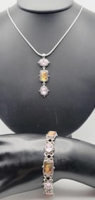 Cookie Lee Vintage Silver Tone Abalone Set Necklace Measures 18" Bracelet Measures 8"