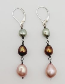 Honora Sterling Silver Multi Color Pearl Earrings Earrings Weigh 4.4 Grams