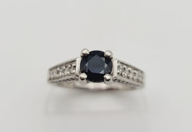 Sterling Platinum Plated Sapphire and Diamond Ring Ring Weighs 7.7 Grams