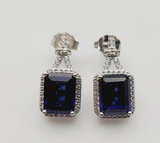 Sterling Created Sapphire and Crystal Earrings Earrings Weigh 5 Grams