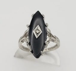 Vintage Sterling Onyx and Diamond Accent Ring Ring Weighs 3.6 Grams Size 6