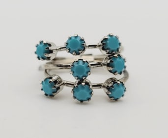 Vintage Silver Tone Blue Rhinestone Stack Ring Ring Size 6.75