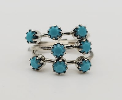 Vintage Silver Tone Blue Rhinestone Stack Ring Ring Size 6.75 (1 of 6)