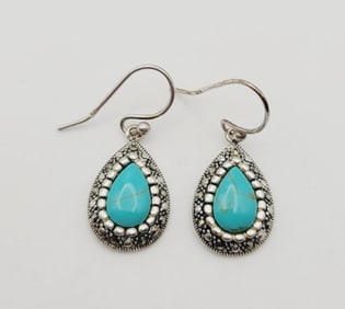 Sterling Silver Turquoise Teardrop Earrings Earrings Weigh 4.3 Grams