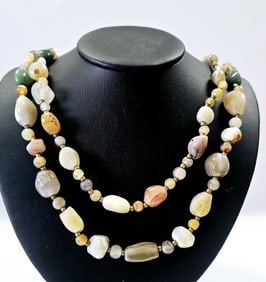 Pair of Vintage Tumbled Agate Bead Necklaces Both necklaces measure 34"