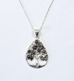 Sterling Silver Marcasite Tree of Life Necklace Necklace weighs 2.3 Grams Measures 22"