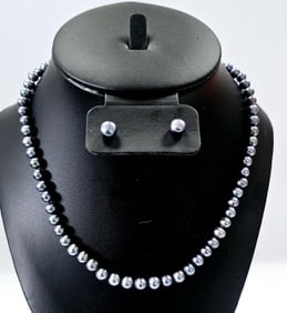 Natural Black Pearl Necklace & Earrings Set weighs 25.2