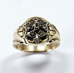 Antique 14K Yellow Gold Diamond & Seed Pearl Ring Ring weighs 3.2