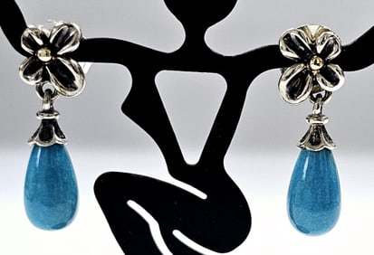 Ann King Sterling & 18K Turquoise Drop Earrings Earrings weigh 6.3 Grams