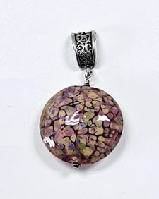 Sterling Silver Hand Blown Glass Necklace Pendant Pendant weighs 17.6 Grams