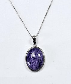 BBJ Sterling Silver Natural Charoite Necklace Necklace weighs 6.3 Grams Measures 20"