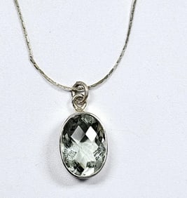 Sterling Silver Green Amethyst Necklace Necklace weighs 4.0 Grams Measures 18"
