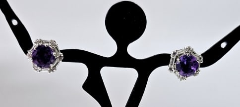 Sterling Amethyst & White Sapphire Stud Earrings Earrings weigh 2.2