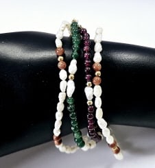 Collection of 14K Jadite Garnet & Pearl Bracelets Bracelets measure