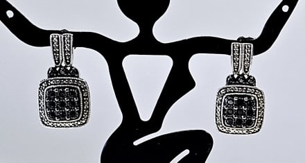 JWBR Sterling Black & Clear Diamond Stud Earrings Earrings weigh 5.2 Grams