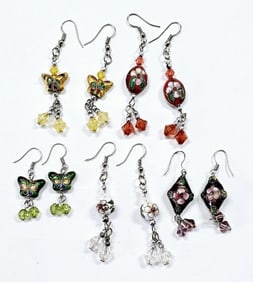 Collection of Cloisonne Silver Tone Earrings