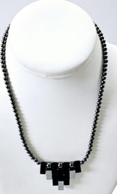 Black Hematite Geometric Statement Necklace Necklace weighs 23.6 Grams Measures 17"