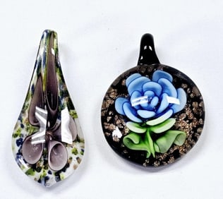 Lampwork Glass Floral Necklace Pendants Lampwork Glass Floral Necklace Pendants