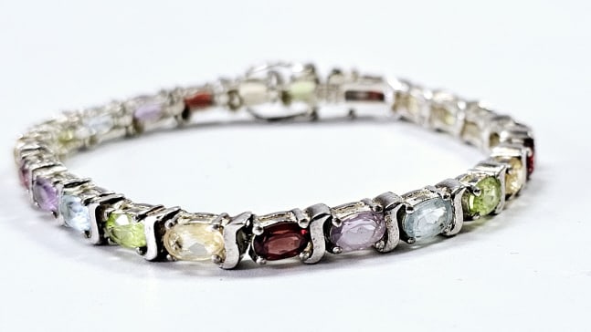 Sterling Silver Multi Gemstone Bracelet Bracelet weighs 11.1 (1 of 6)