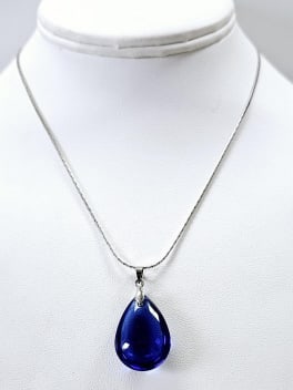 18K Gold Plated Cobalt Teardrop Glass Necklace Necklace weighs 4.3 Measures 18": Necklace weighs 4.3 Measures 18"