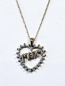 10K Yellow Gold Diamond Accent Mom Necklace Necklace weighs 1.5 Grams Measures 17" CTW .04