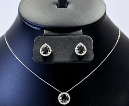 Sterling Black & Clear CZ Necklace & Earrings Set weighs 5.3 Grams total Necklace measures 18"
