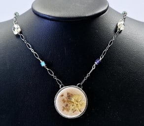 Sterling Silver Pressed Flower Necklace Necklace weighs 16.7 Grams Measures 21"