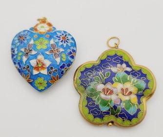Vintage Cloisonne Floral Pendants Pendants Weigh 24.1 Grams