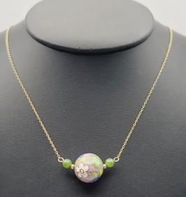 14K Gold Cloisonne Bead Necklace Necklace Measures 16" Necklace Weighs 4.4 Grams