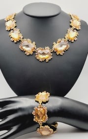 Ralph Lauren Gold Tone Rhinestone Set Necklace Measures 18" Bracelet Measures 7.5"