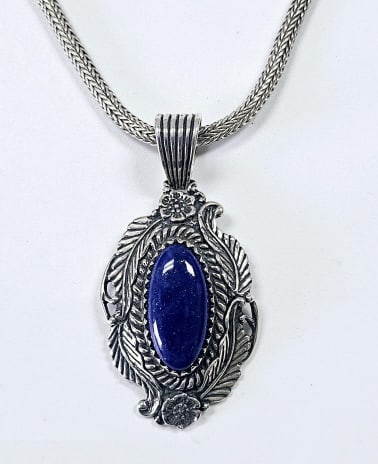 925 Sterling Lapis Lazuli Necklace Set weighs 54.9 TGW  Necklace is 23" Marked 925 BA (1 of 9)