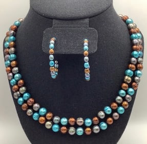 Honora Multi-Colored Pearl Necklace & Earrings Necklace is