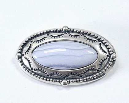 Carolyn Pollack Relios 925 Sterling Blue Lace Agate Brooch Pin Brooch weighs 23.4 TGW: Agate Brooch Pin Brooch weighs 23.4 TGW