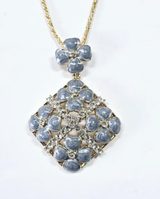 Nolan Miller Enamel Floral Necklace Pendant Necklace is 16" Gold Tone