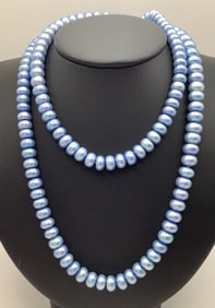 Honora 35" Opera Length Blue Pearl Necklace Clasp is 925 sterling. Necklace weighs 120 TGW
