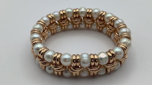 Honora Bronze & Pearl Stretch Bracelet Italy Bracelet is approximately