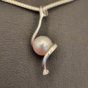 14K White Gold Pearl Pendant & 925 Sterling Necklace