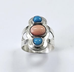 Jay King DTR 925 Sterling Turquoise & Coral Ring Size 9 Ring weighs 7.3 TGW