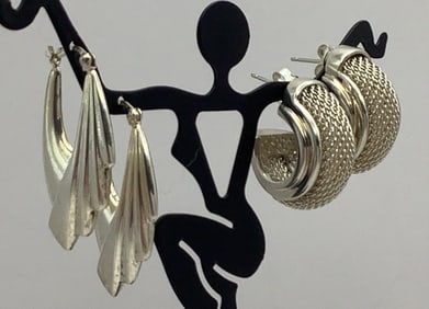 Joseph Esposito ESPO SIG Mesh Weave 3D Hoop & 925 Sterling Hoop Earrings 19.9 TGW