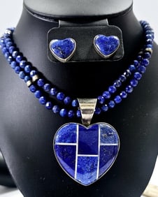 Jay King DTR 925 Sterling Silver Lapis Lazuli Heart Pendant Necklace & Earrings
